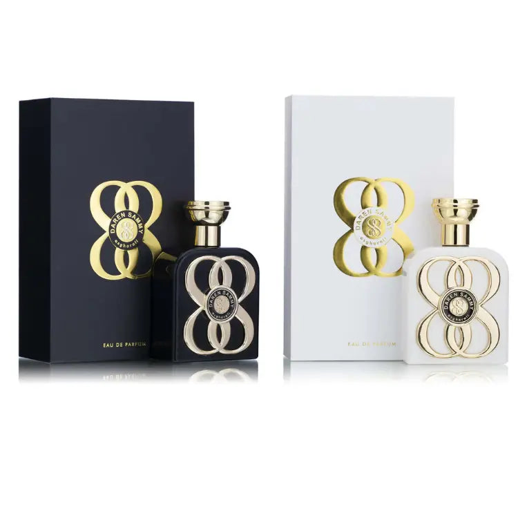 Two premium Asgharali perfume bottles with luxurious packaging, showcasing rich oriental scents for men and women in Pakistan.